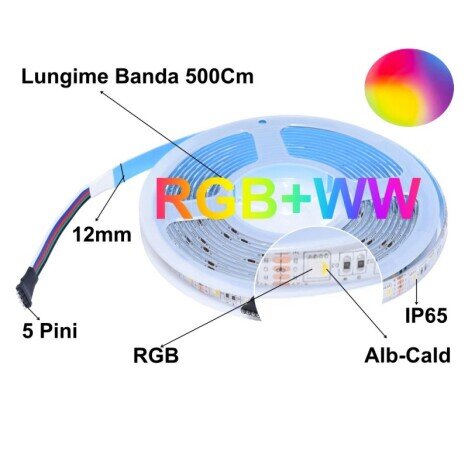 BANDA LED RGBWW 5050, 60LED/M - IP65, 5M/ROLA